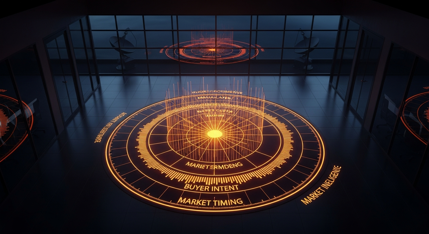 Intelligence radar with orange market signal pulses