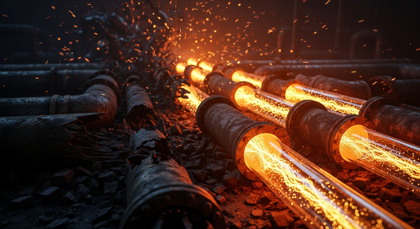 Pipeline transformation with illuminated orange glass tubes