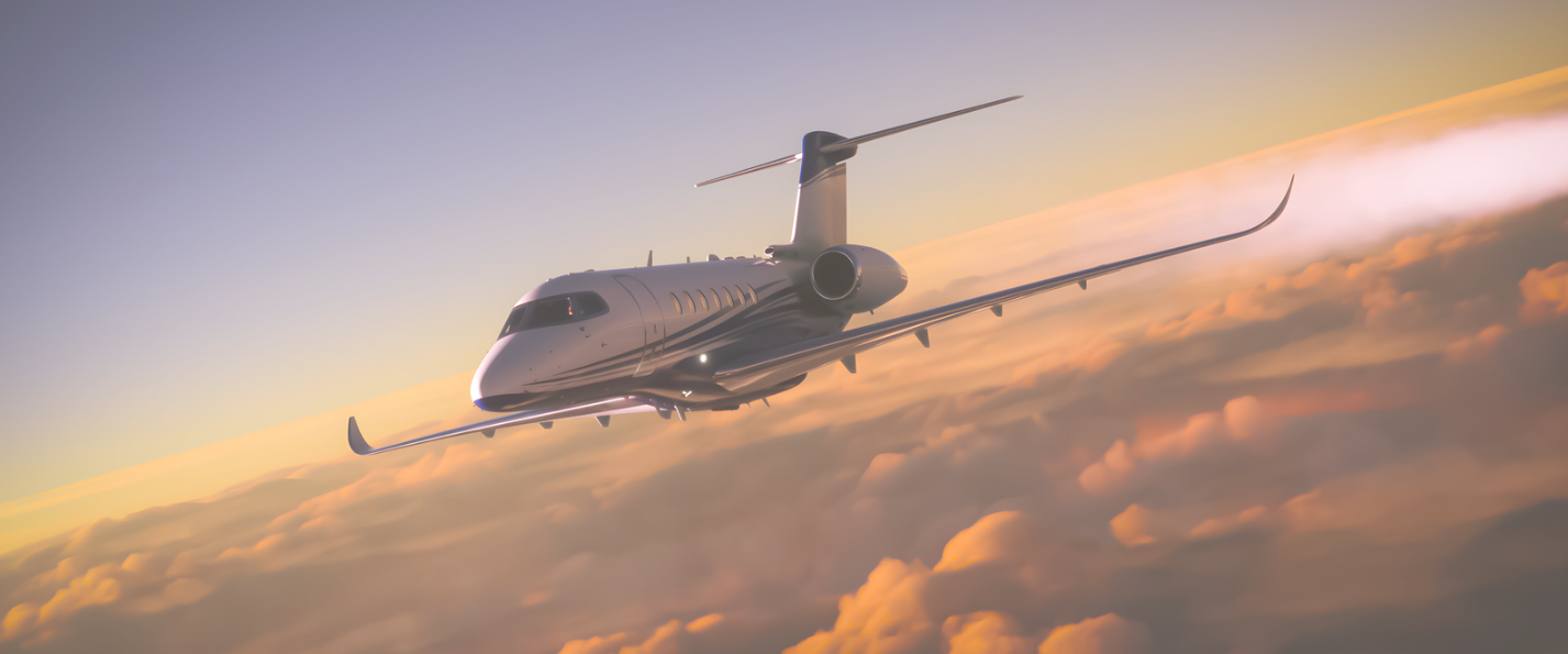 AI Advisory for Private Equity: private jet above the clouds at sunset